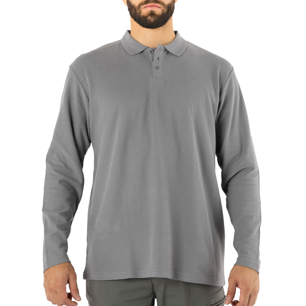 Polera Pique Quebec Manga Larga Gris - vicsa